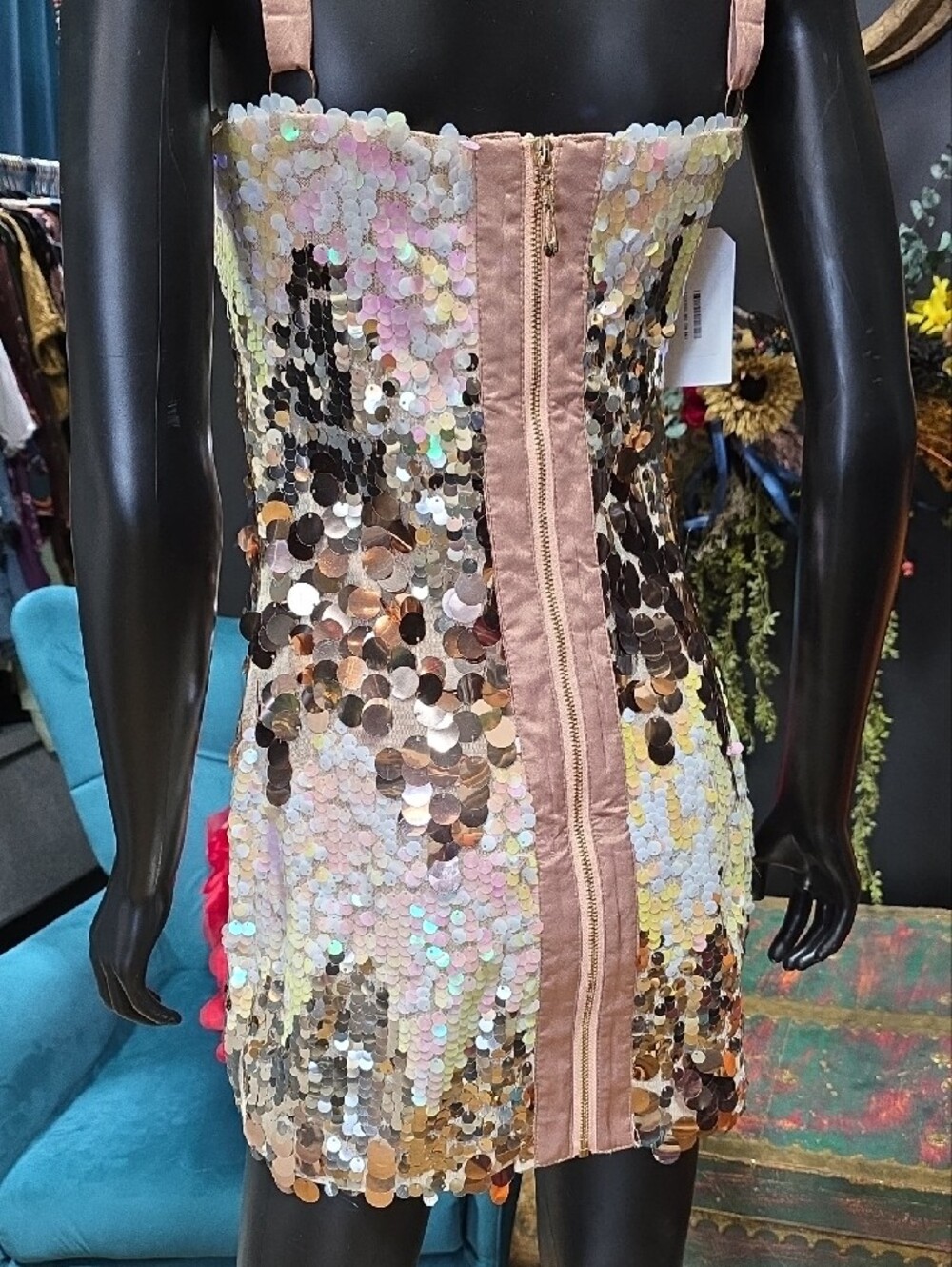Luxxel Iridescent Sequin Mini Dress - Champagne, Rose, Gold - Picture 9 of 13